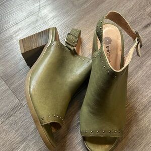 Eric Michael Olive Peep-Toe Mules